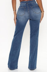 Jean droit taille haute délavé et effiloché tendance